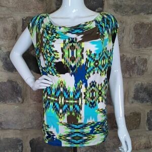 Jennie‎ & Marlis Top Icat Print Sleeveless Southwestern Woman's Size Large